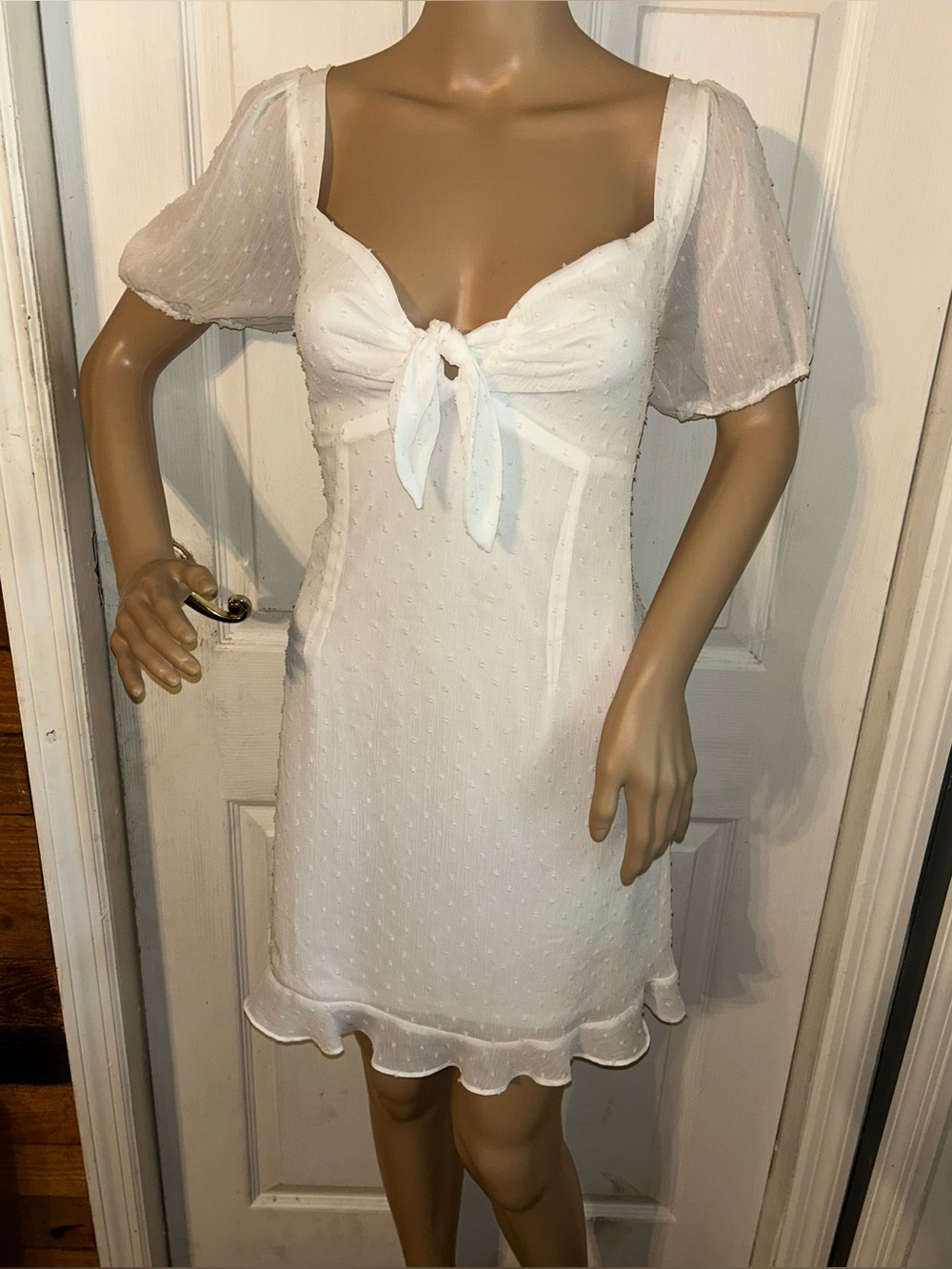 Sadie & sage Delicate White Swiss Dot Tie-Front Chemise